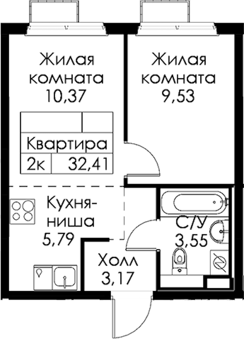 1-комнатная квартира 32.41 м², 2/15 эт., ЖК «Янинский лес»